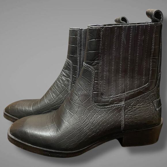 Women's 8.5 VINTAGE FOUNDRY CO. Black Square Black Leather Main Chelsea Boots - Picture 3 of 11